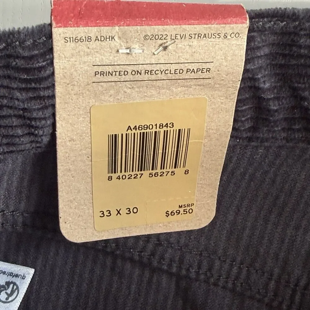 Levi’s Black Corduroy Relaxed Straight Leg Pants Mens Size 33x30 NWT New